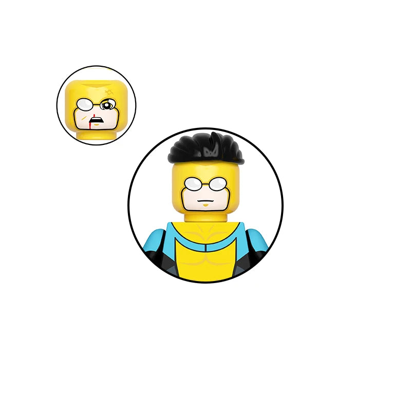 Custom LEGO inspired Invincible, Omni-Man, Atom-Eve, Allen the Alien, and Conquest Minifigures